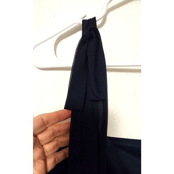 Dessy Collection Tie Strap Chiffon Gown with Front Slit Midnight Blue 12-R - Picture 8 of 10